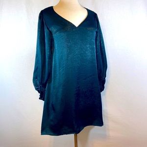 NWT Adrienne Satin Balloon Puff L/S Dress- Malachite Green- Medium